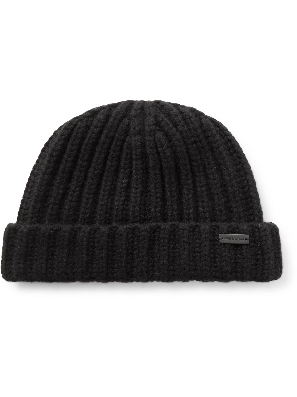 Saint Laurent Logo-appliquéd Ribbed Cashmere Beanie In Black