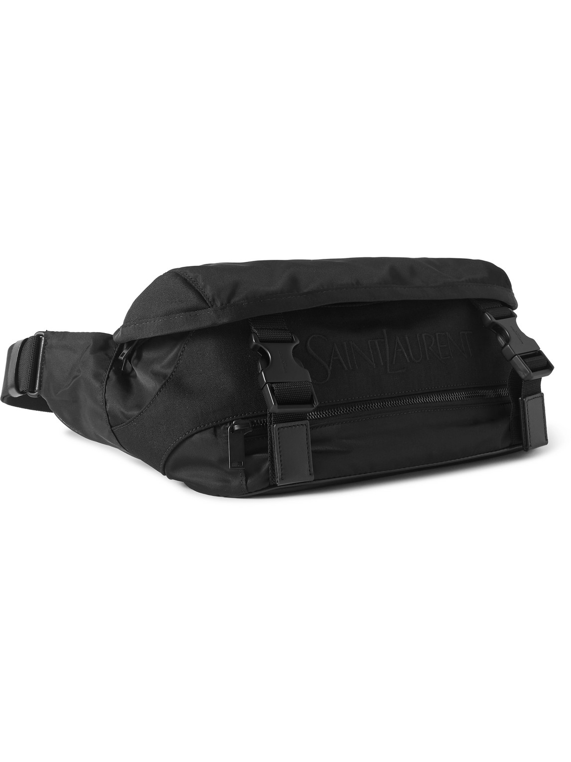 Saint Laurent Logo-embroidered Canvas Belt Bag In Black