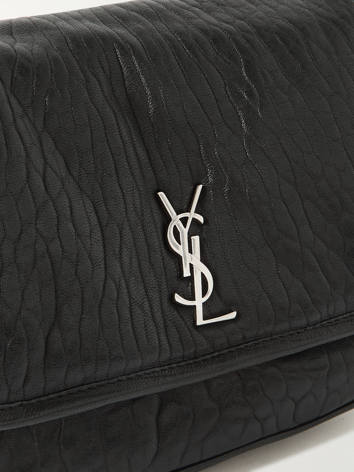 Saint Laurent Niki Small Logo-appliquéd Textured-leather Messenger Bag In Black
