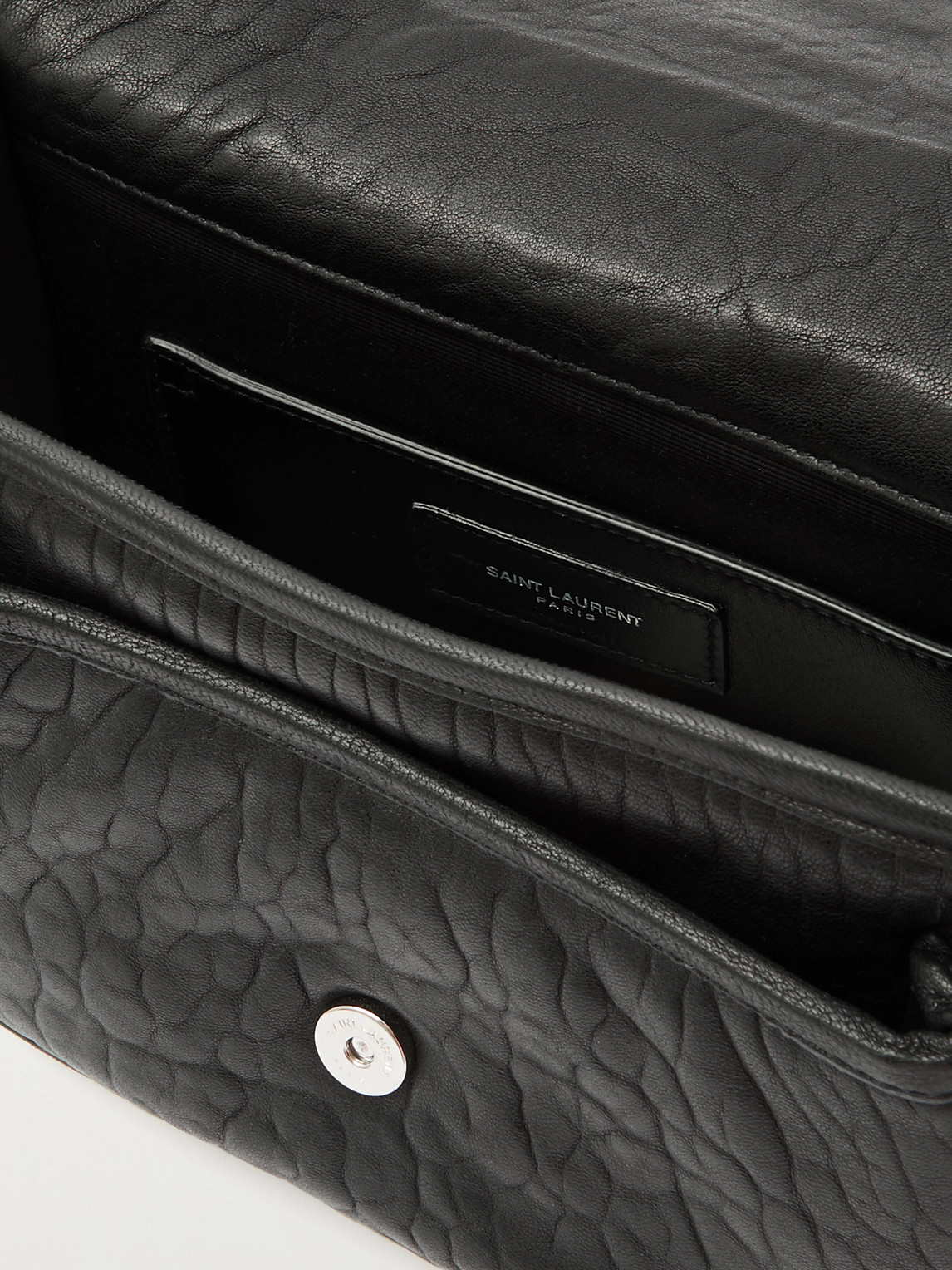 Saint Laurent Niki Small Logo-appliquéd Textured-leather Messenger Bag In Black