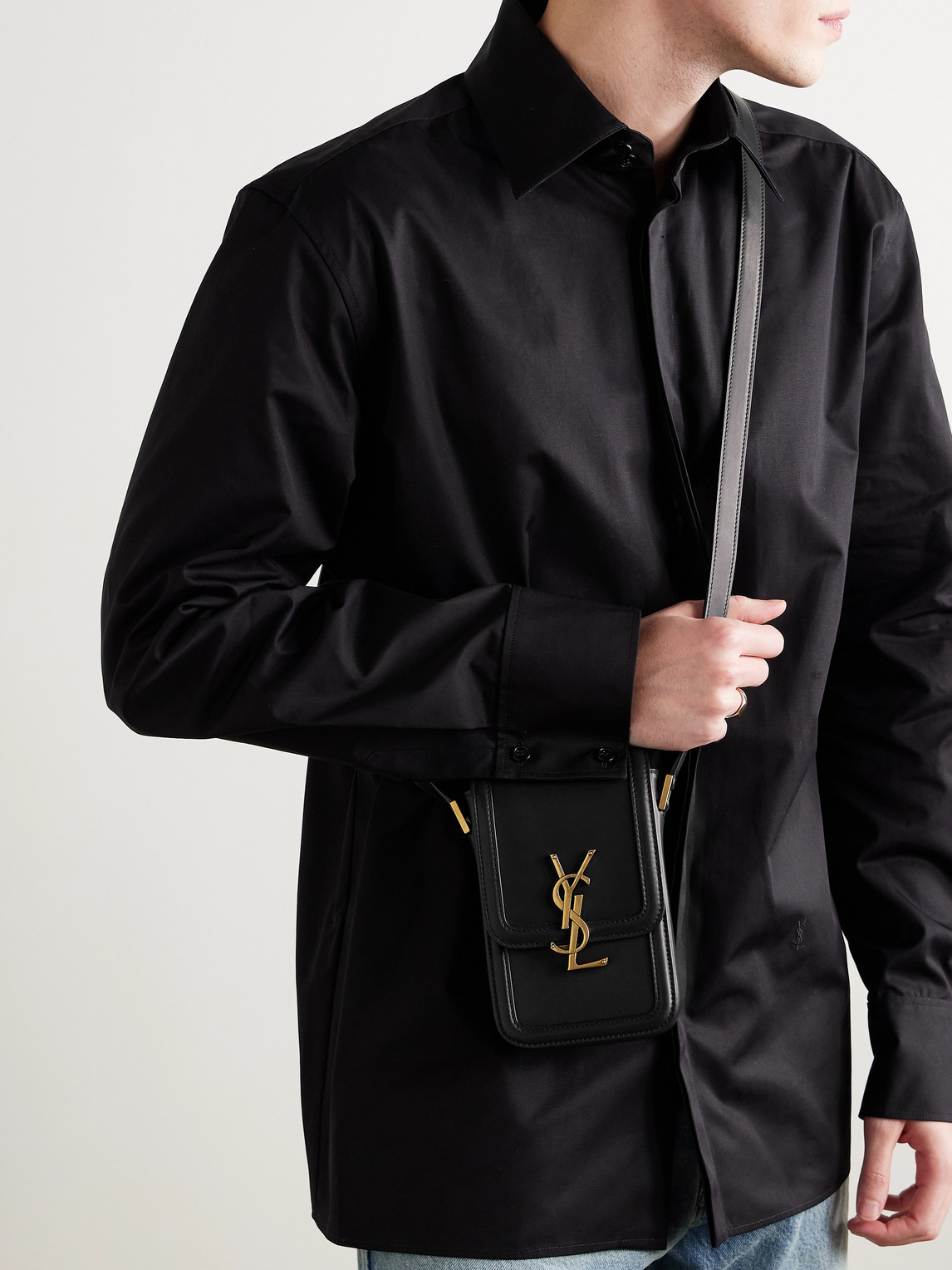 Saint Laurent Solferino Mini Logo-embellished Leather Messenger Bag In Black