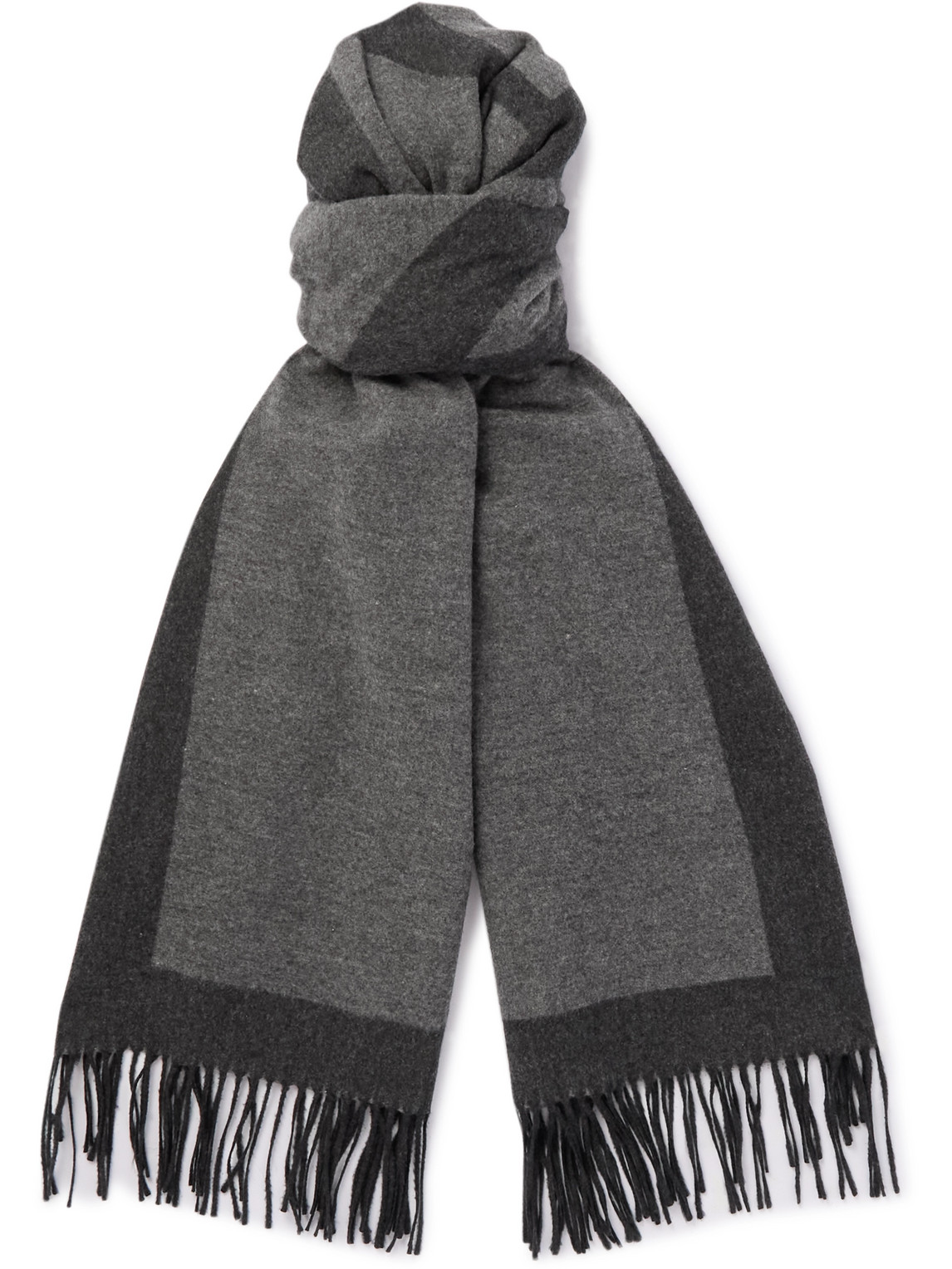 Saint Laurent Fringed Logo-embroidered Brushed-silk Scarf In Grey