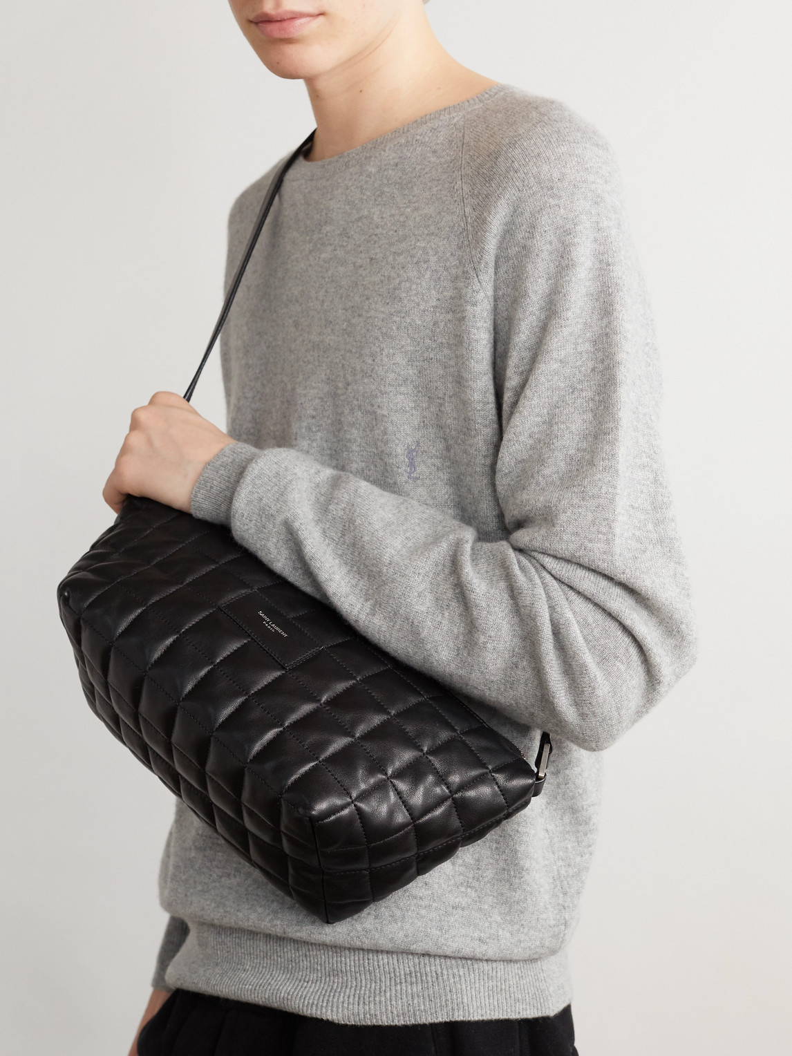Saint Laurent Quilted Leather Messenger Bag In Black