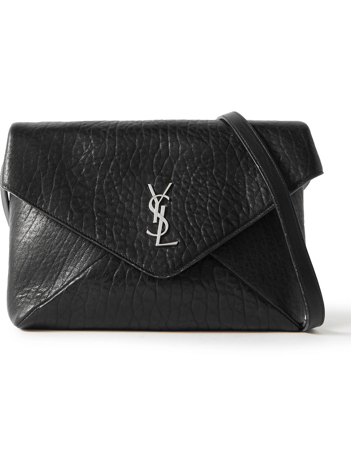 Saint Laurent Cassandre Logo-appliquéd Textured-leather Pouch In Black