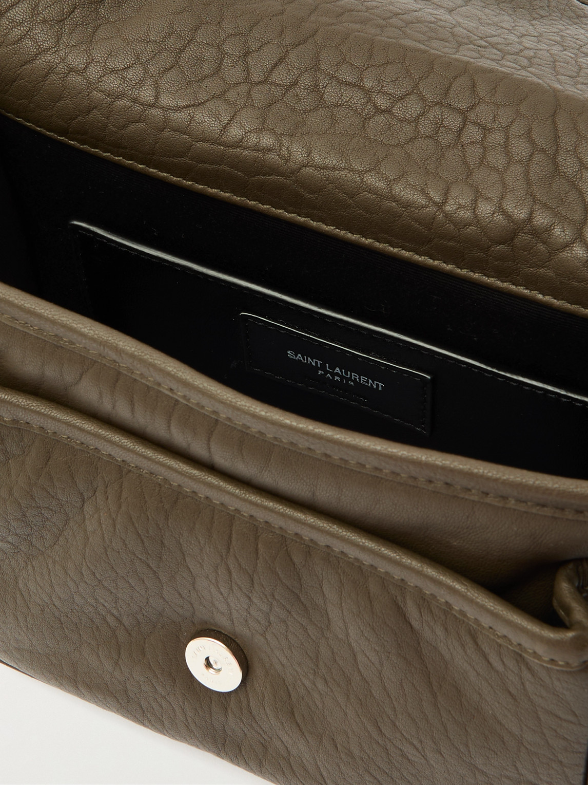 Saint Laurent Niki Small Logo-appliquéd Textured-leather Messenger Bag In Green