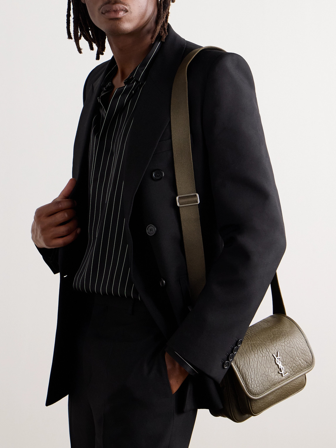 Saint Laurent Niki Small Logo-appliquéd Textured-leather Messenger Bag In Green