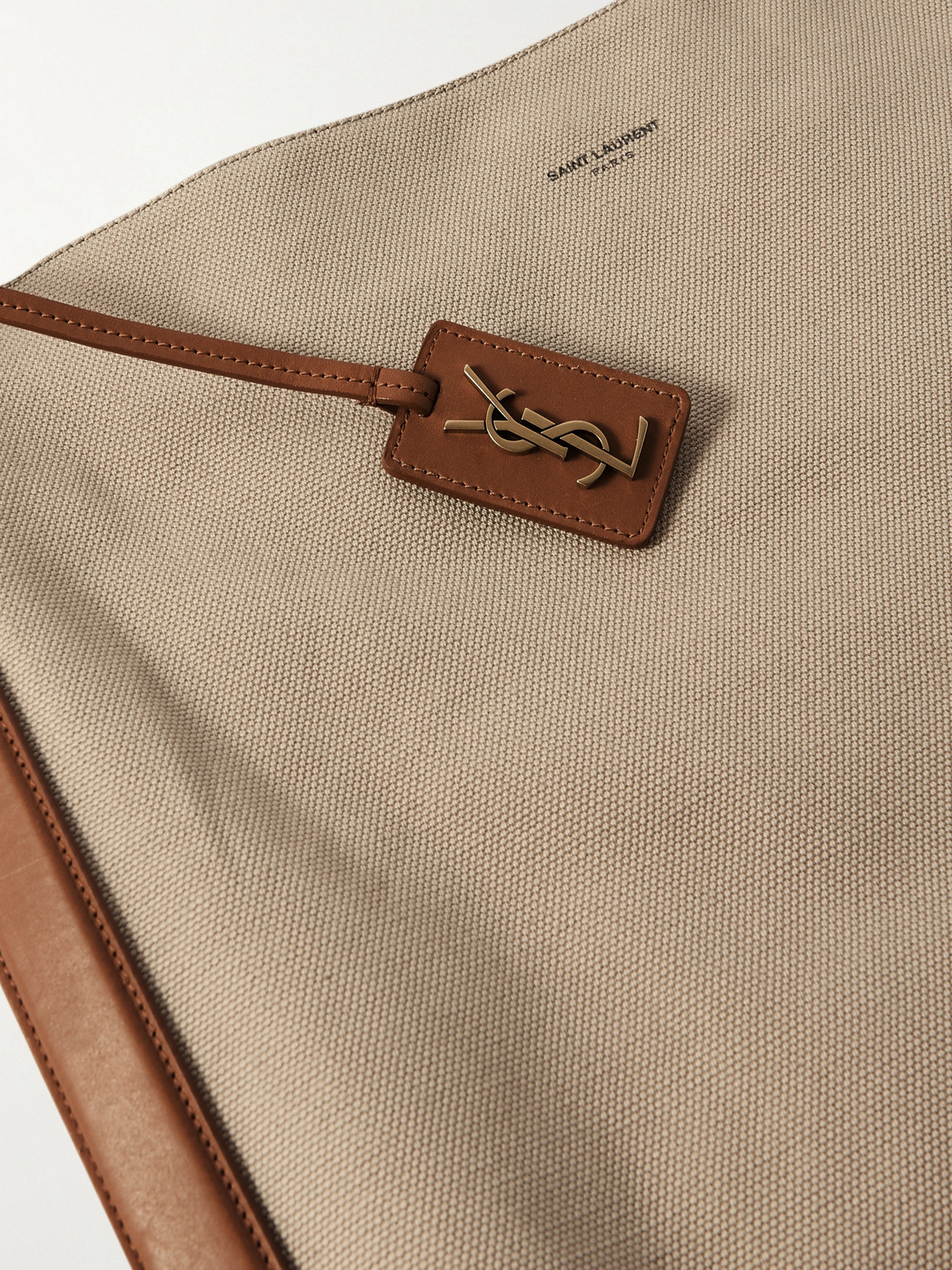 Saint Laurent Leather-trimmed Canvas Tote Bag In Neutrals