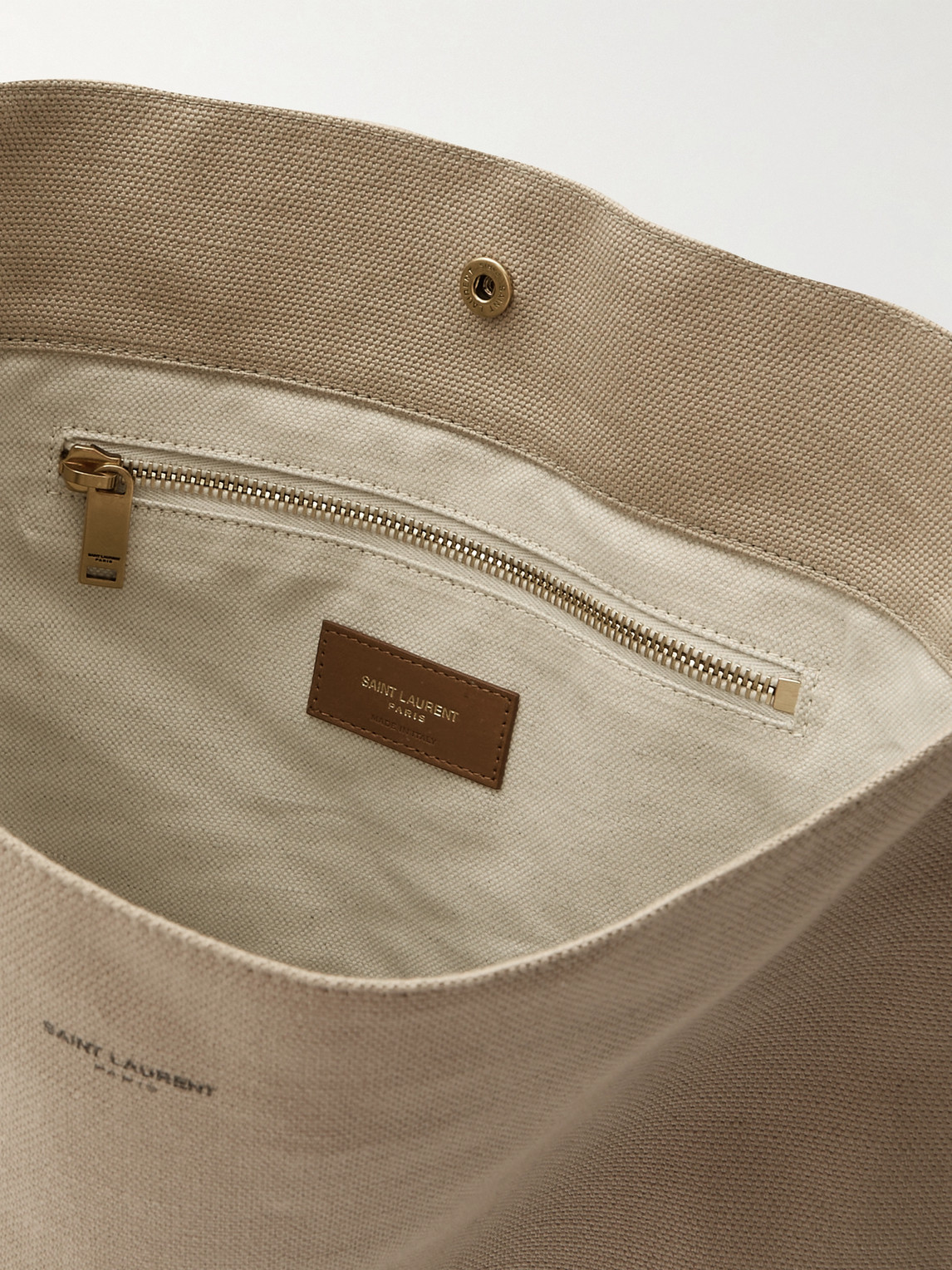 Saint Laurent Leather-trimmed Canvas Tote Bag In Neutrals