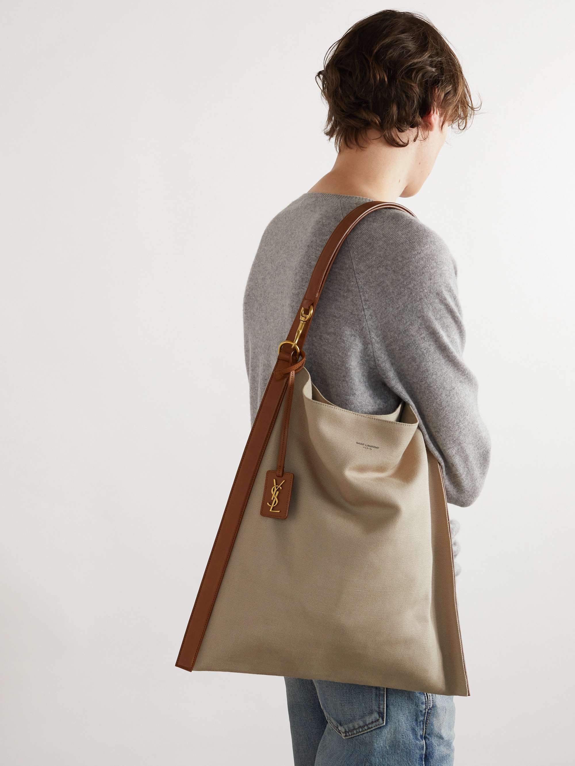 SAINT LAURENT Leather Trimmed Canvas Tote Bag for Men MR PORTER