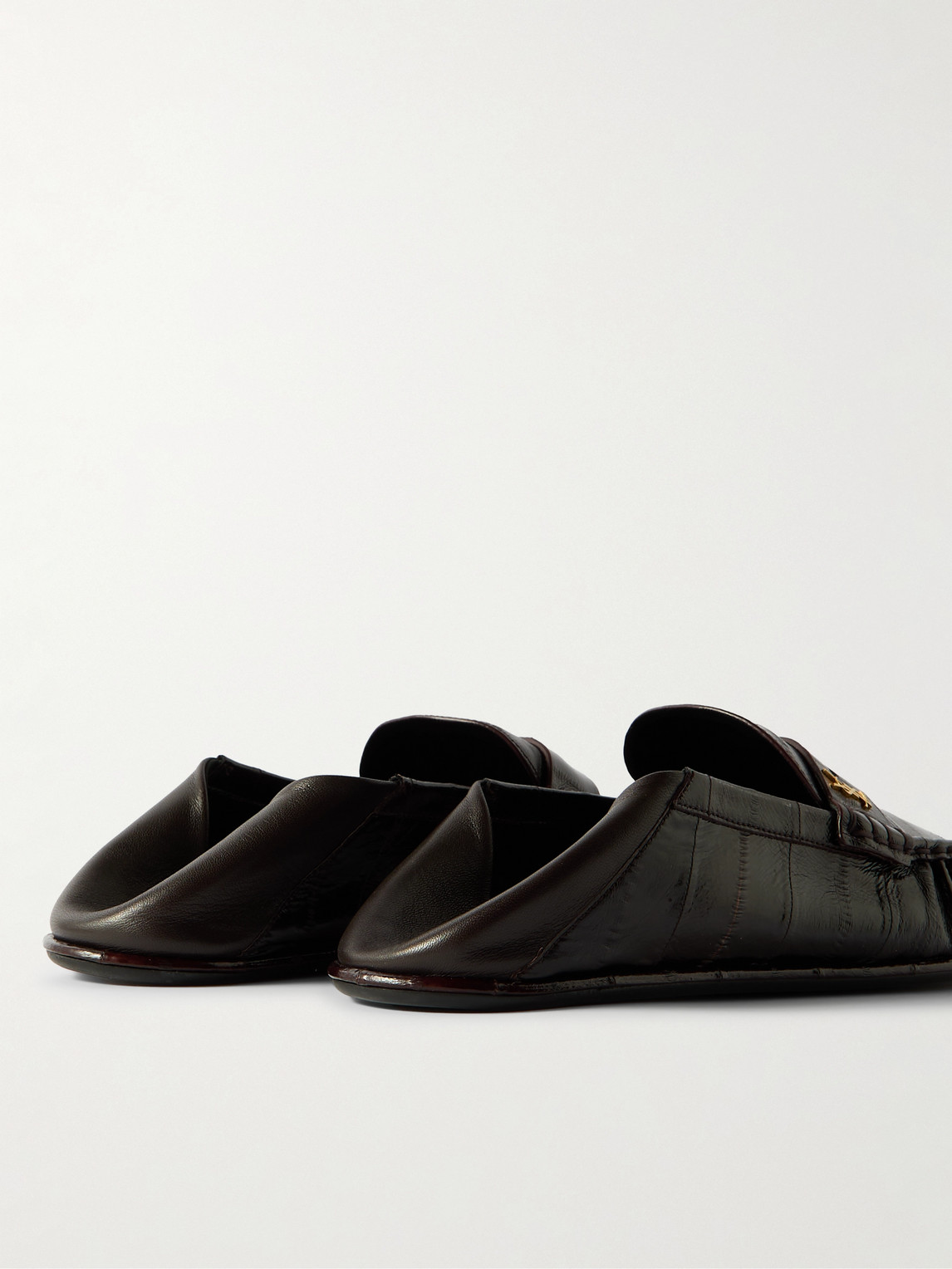 Saint Laurent Logo-embellished Collapsible-heel Leather Penny Loafers In Brown