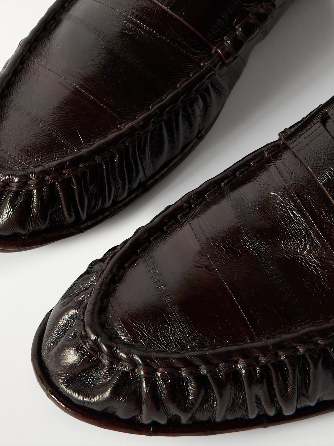Saint Laurent Logo-embellished Collapsible-heel Leather Penny Loafers In Brown