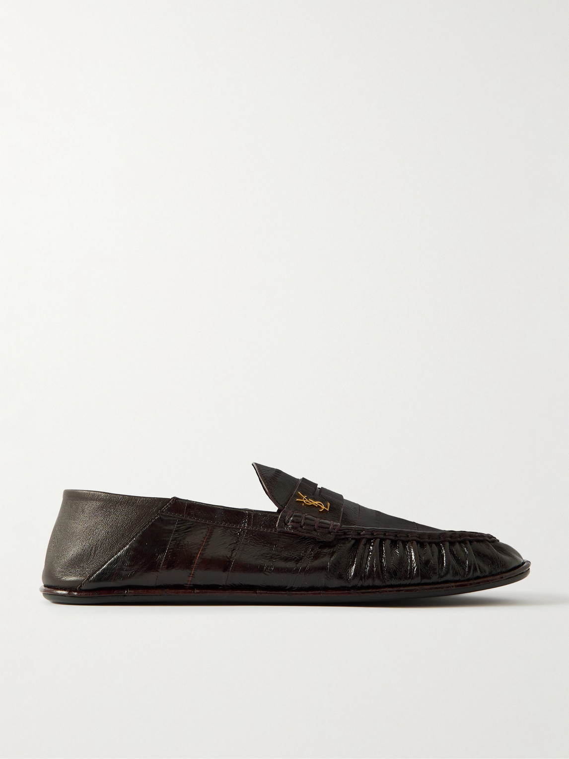 Saint Laurent Le Loafer Logo-embellished Collapsible-heel Leather Penny Loafers In Brown