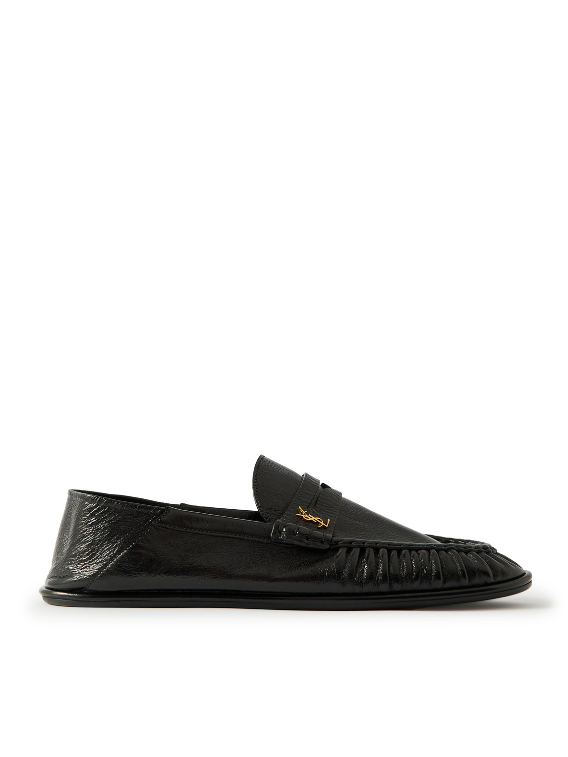 Saint Laurent Logo-embellished Collapsible-heel Leather Penny Loafers In Black