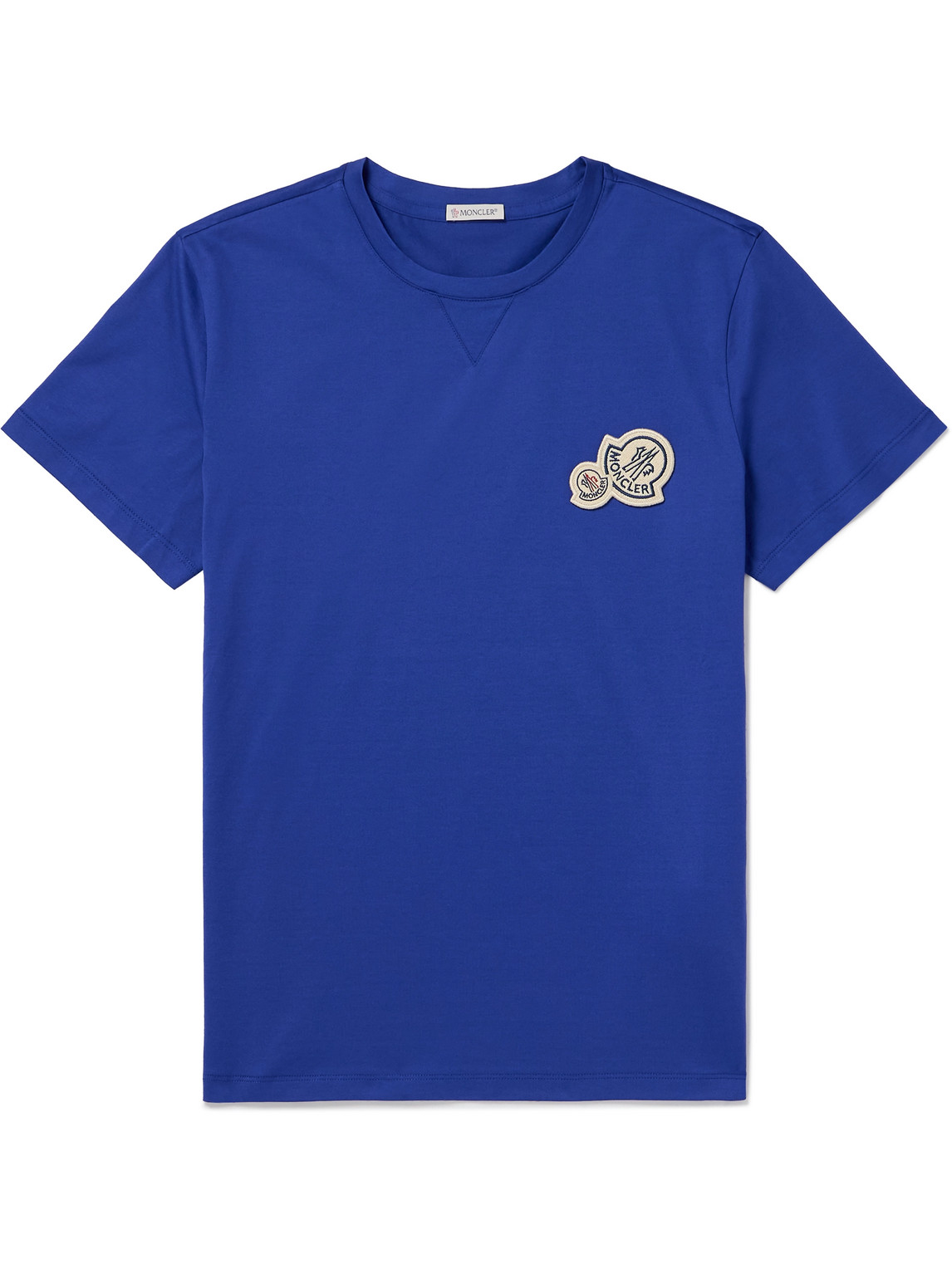 Moncler Double Logo Cotton T-shirt In Blue