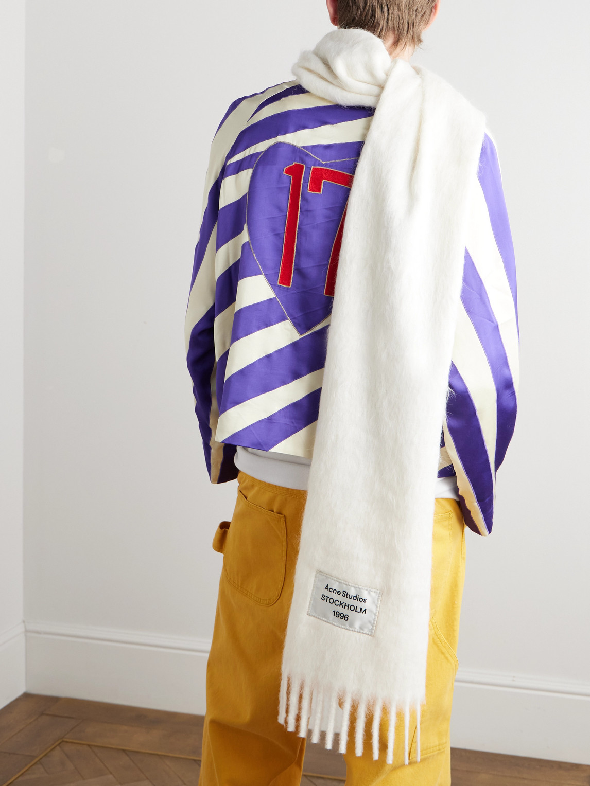 Shop Acne Studios Viper Logo-appliquèd Fringed Alpaca-blend Scarf In White