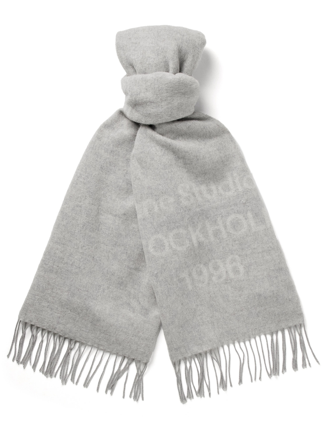 Acne Studios Venus 1996 Logo-print Fringed Wool Scarf In White