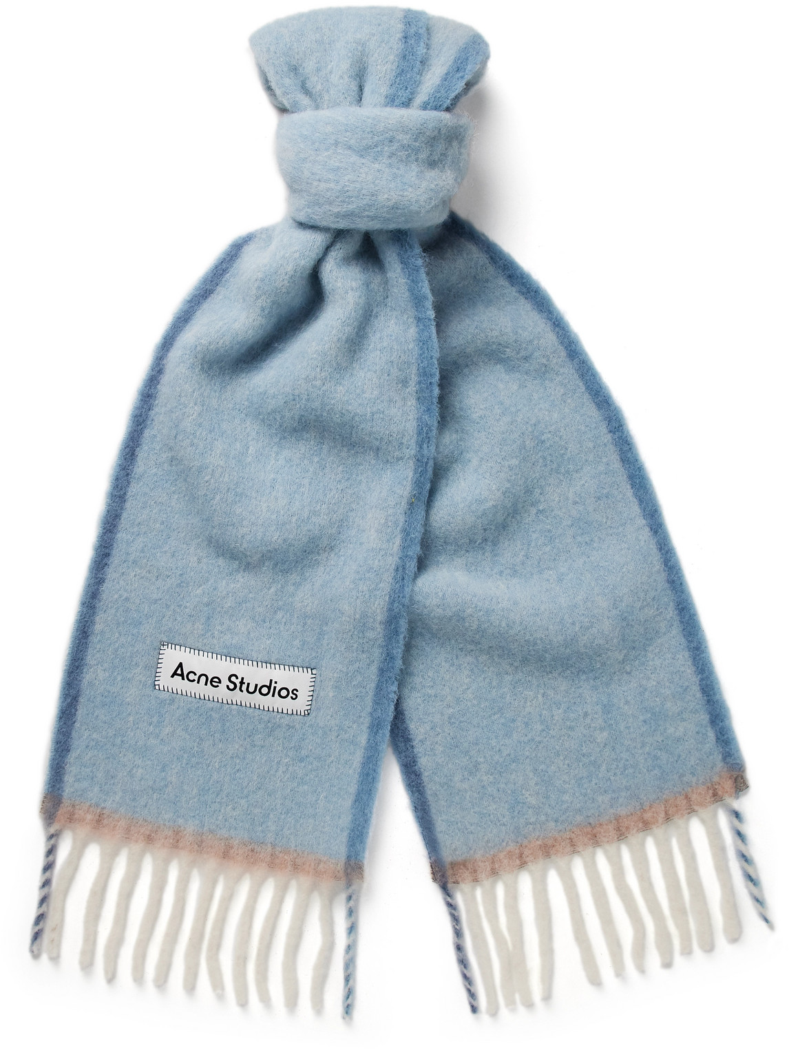 Acne Studios Vally Logo-appliquéd Fringed Knitted Scarf In Blue