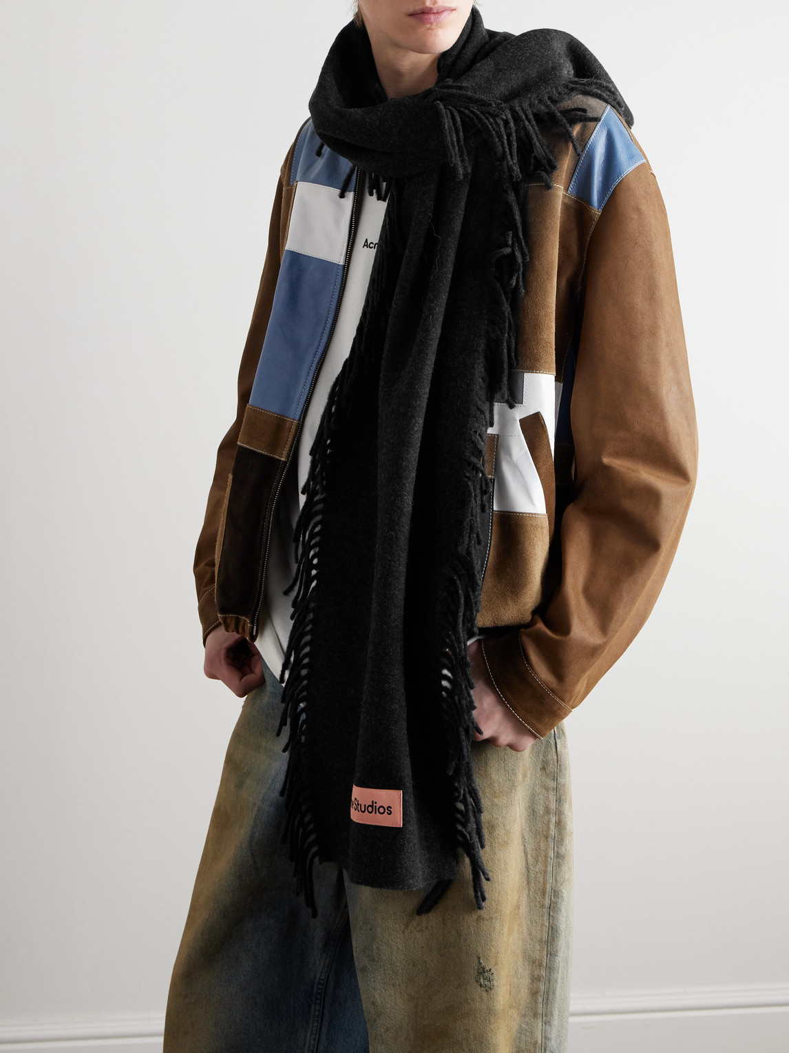 Shop Acne Studios Canada Cancan Logo-appliquéd Fringed Wool Scarf In Black