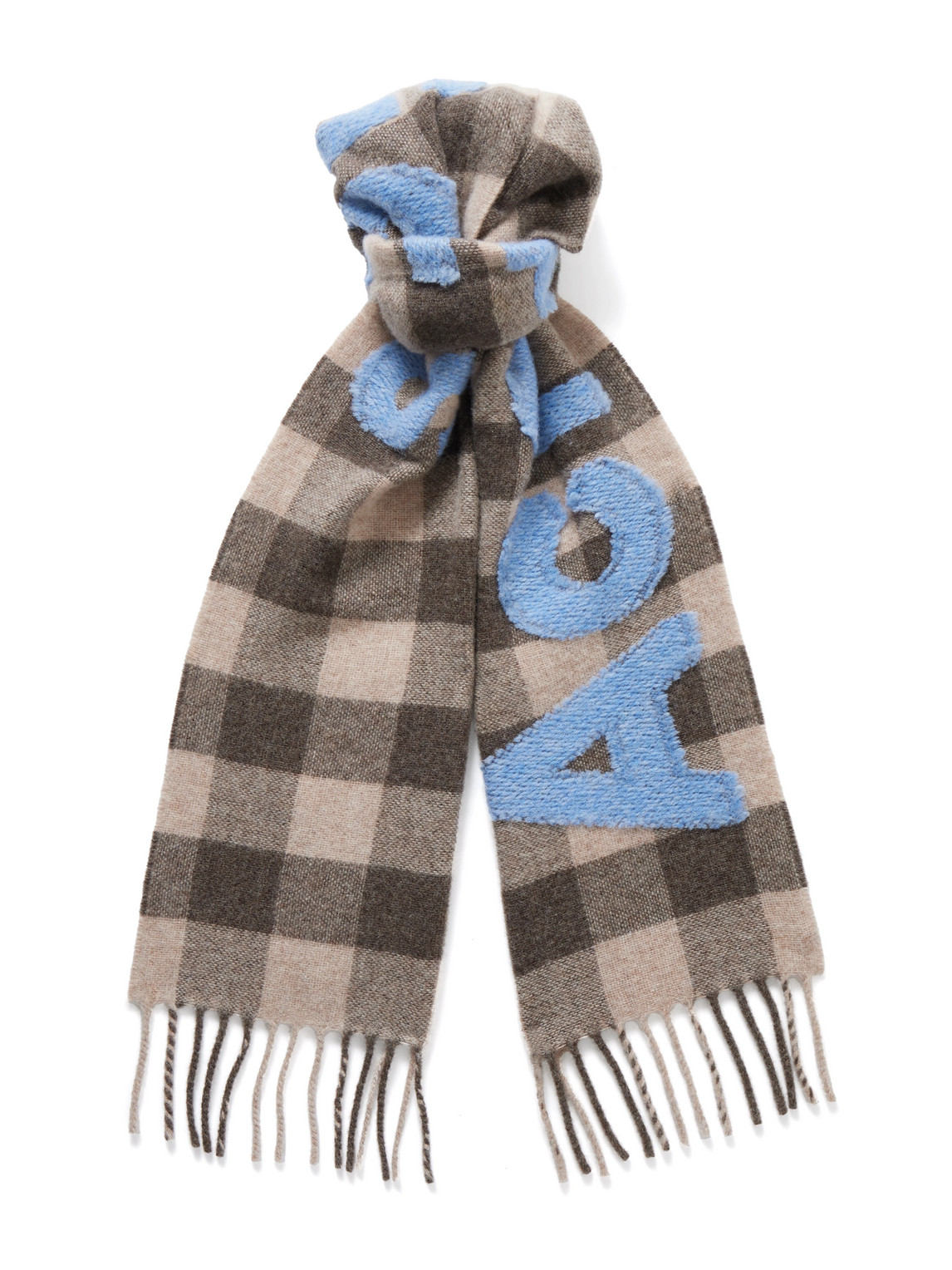 Acne Studios Veda Logo-appliquéd Fringed Checked Wool-blend Scarf In Multi