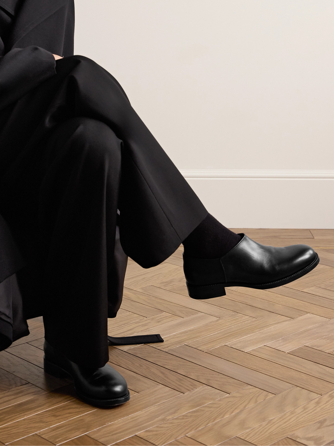 The Row Nobilis Leather Slip-on Shoes In Black