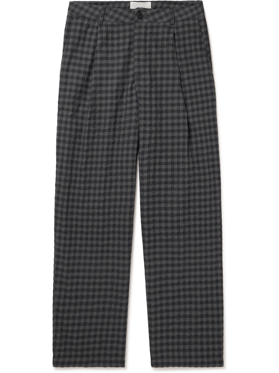 Wide-Leg Pleated Checked Seersucker Trousers