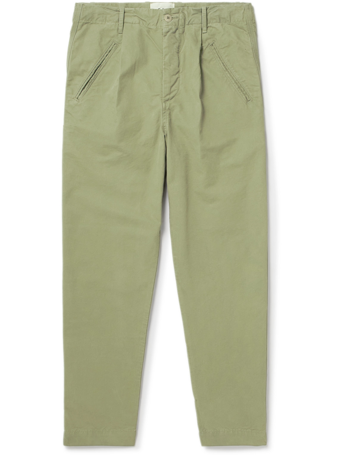 Folk Assembly Tapered Pleated Cotton-canvas Trousers In Green