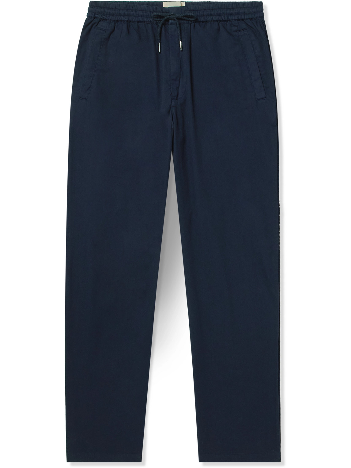 Folk Straight-leg Garment-dyed Cotton-twill Drawstring Trousers In Blue