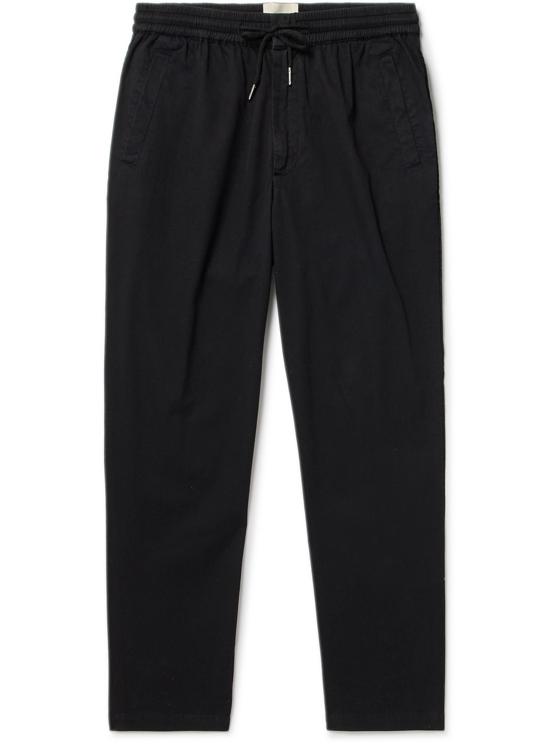 Folk Straight-leg Garment-dyed Cotton-twill Drawstring Trousers In Black