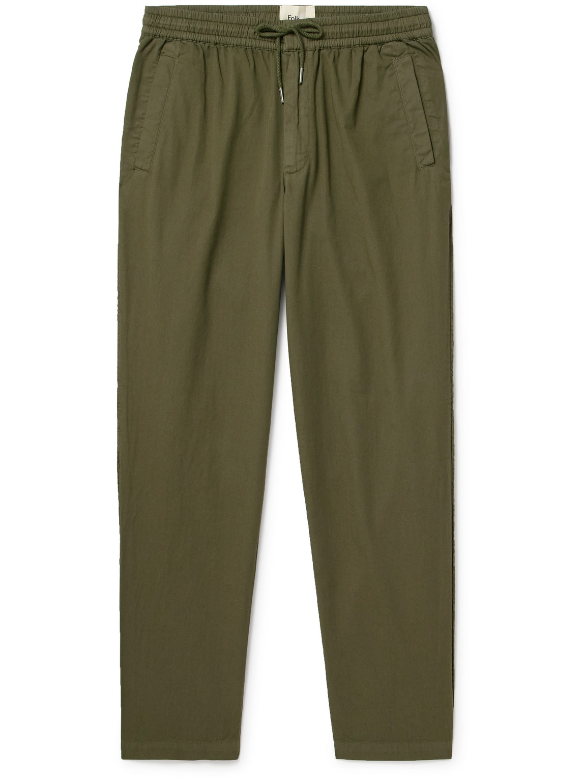 Folk Straight-leg Garment-dyed Cotton-twill Drawstring Trousers In Green