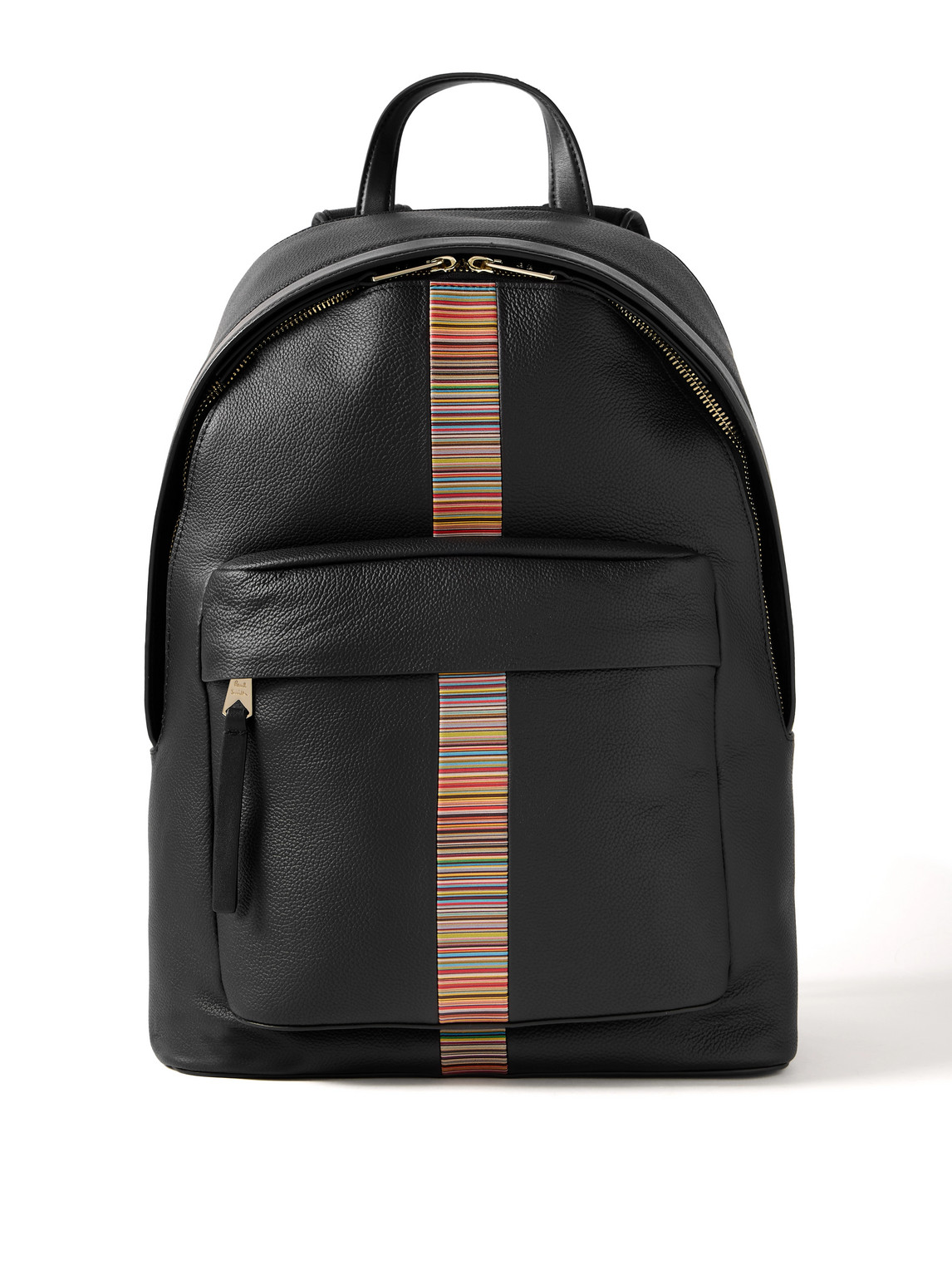 Paul Smith Mesh-panelled Striped Full-grain Leather Backpack In Black