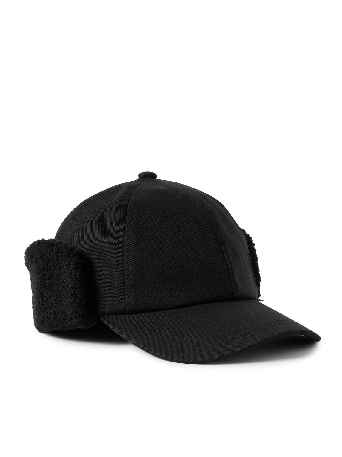 Paul Smith Faux Shearling-trimmed Cotton-twill Trapper Hat In Black