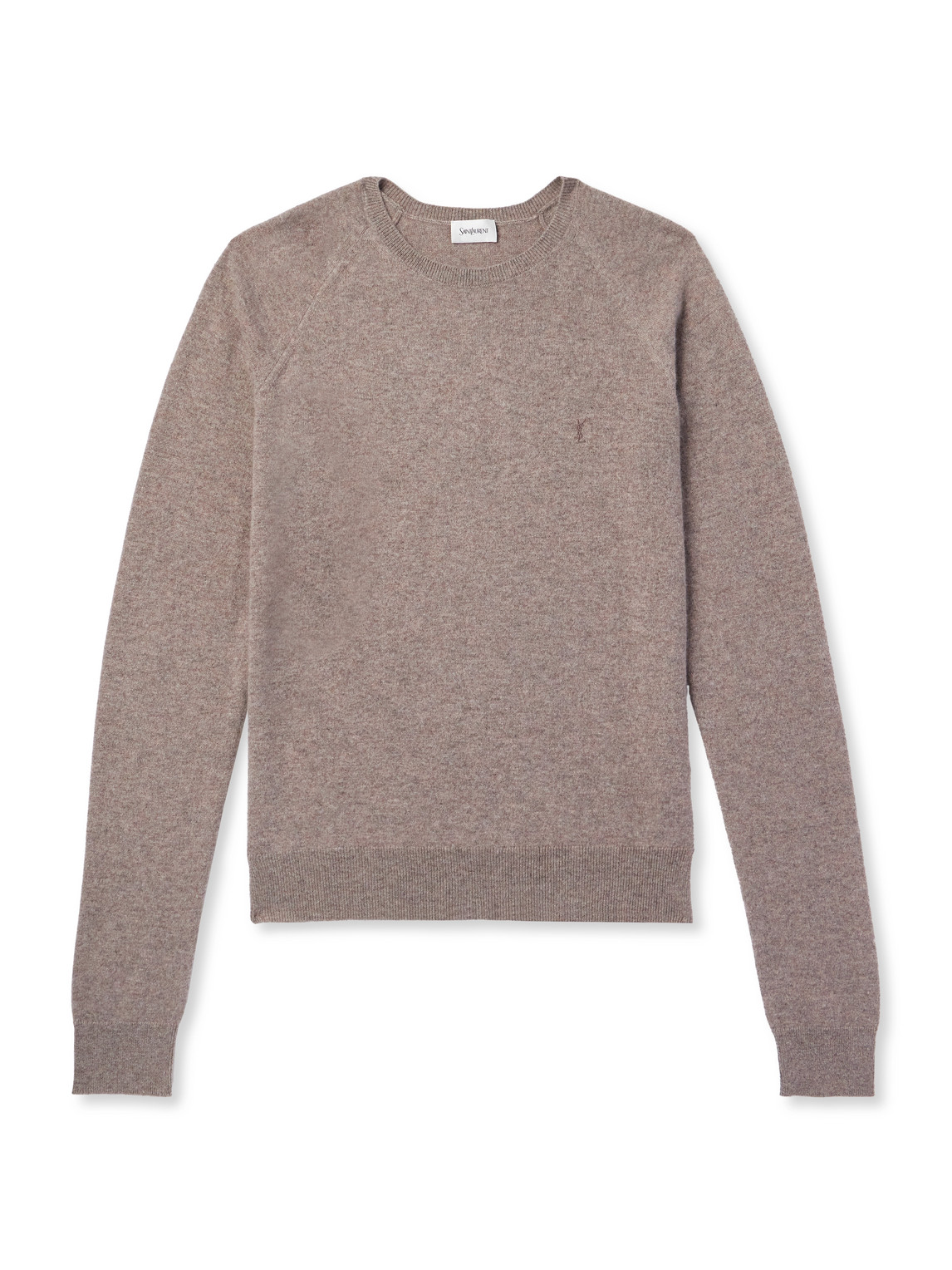 Saint Laurent Logo-embroidered Cashmere Sweater In Brown