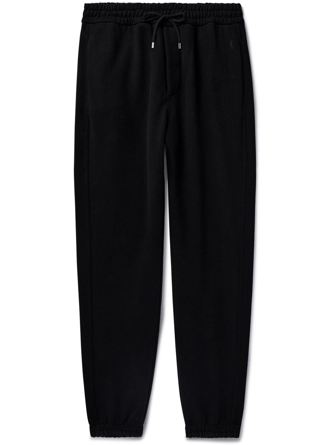 Saint Laurent Tapered Logo-embroidered Cotton-jersey Sweatpants In Black