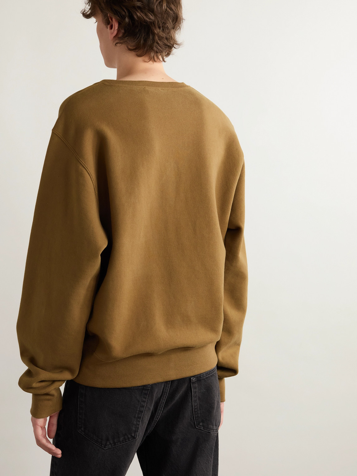 Saint Laurent Logo-embroidered Cotton-jersey Sweatshirt In Brown