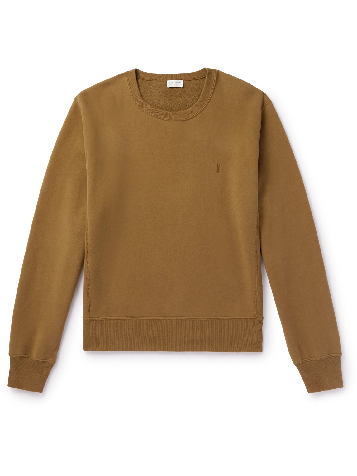 Saint Laurent Logo-embroidered Cotton-jersey Sweatshirt In Brown