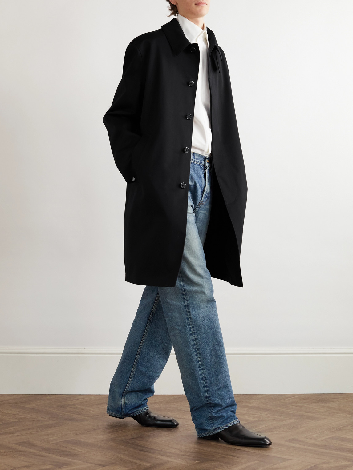 Saint Laurent Cotton-blend Coat In Black