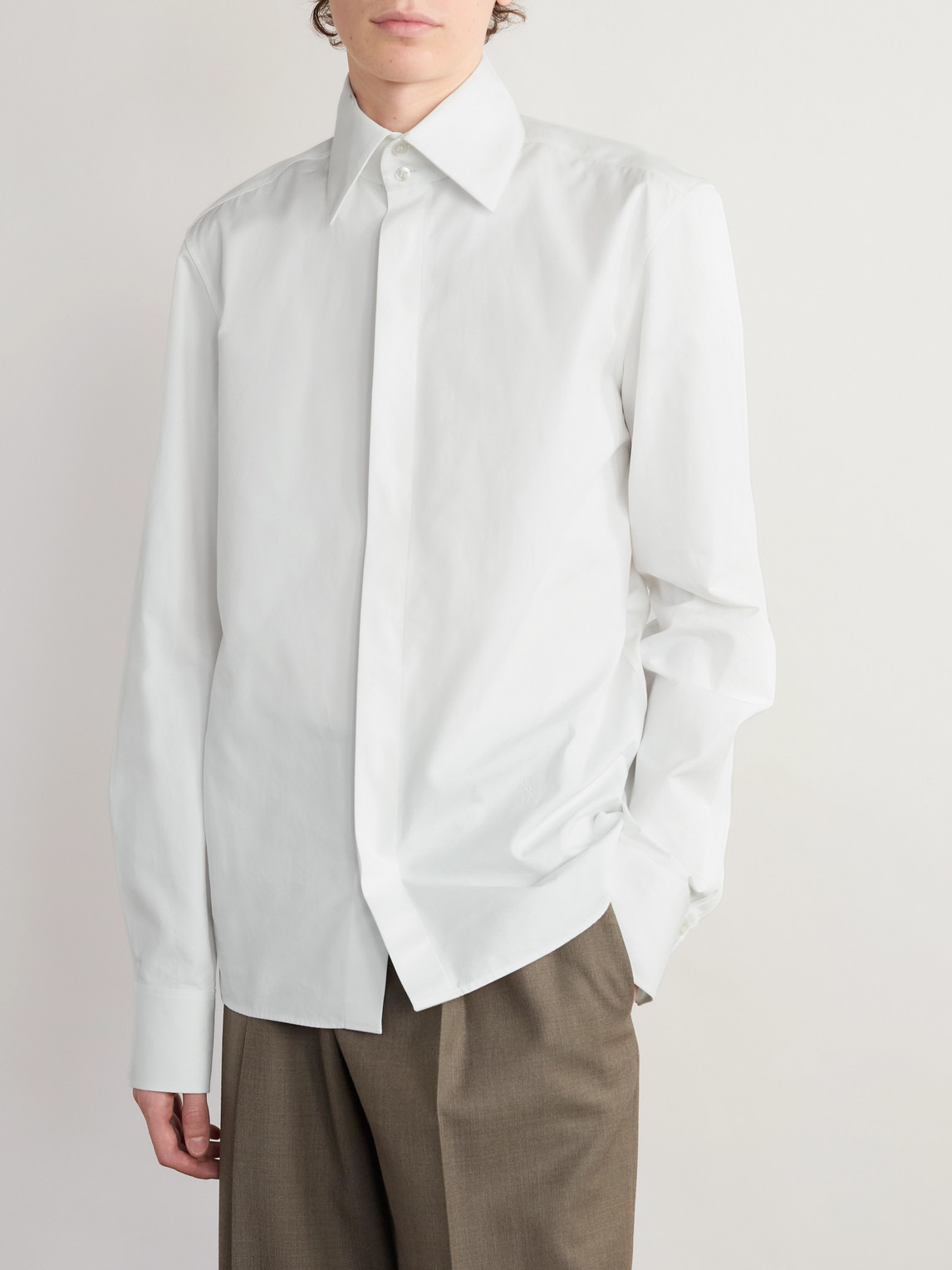 Saint Laurent Logo-embroidered Cotton Shirt In White