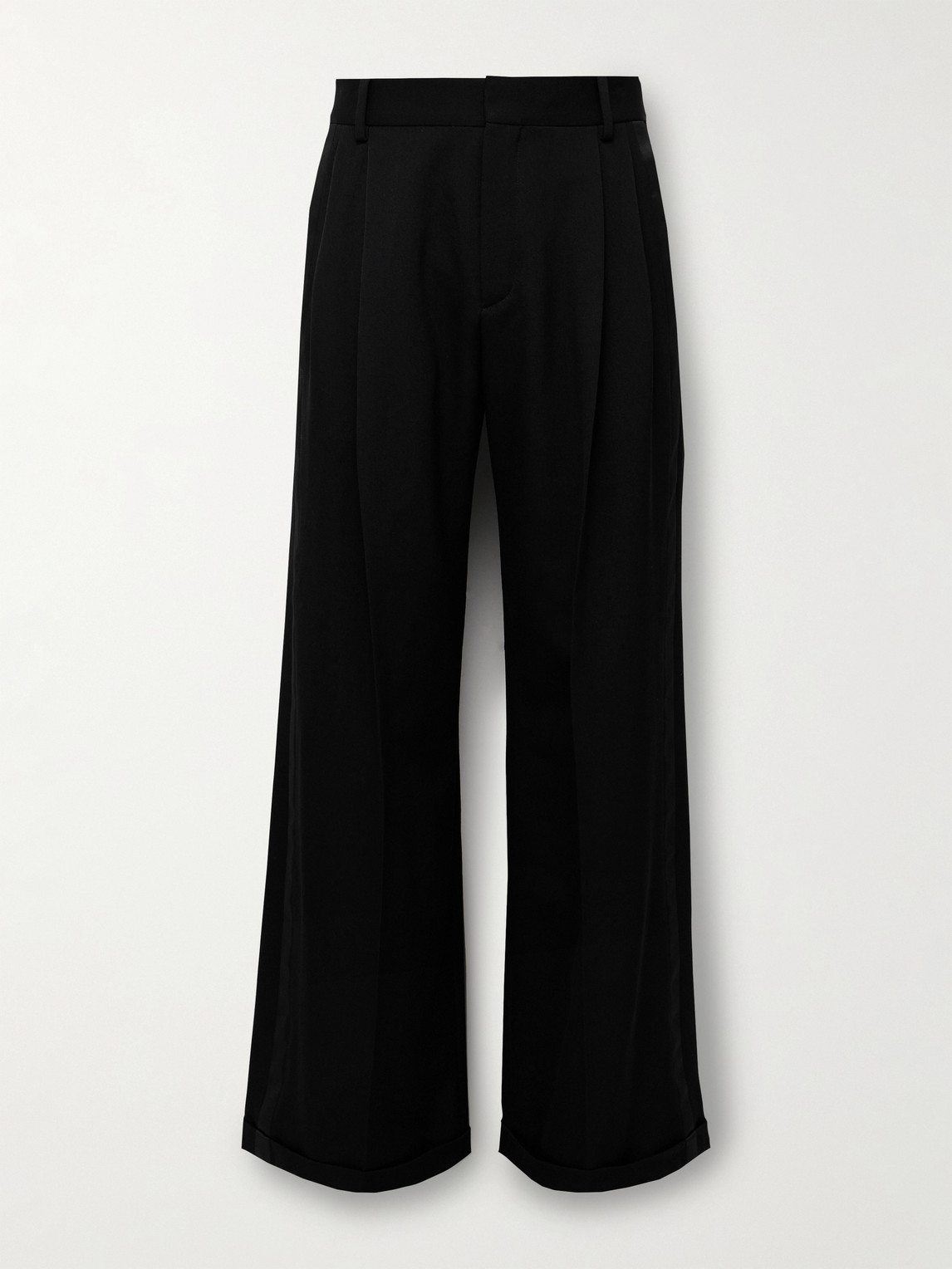 Saint Laurent Wide-Leg Satin-Trimmed Pleated Grain de Poudre Wool Tuxedo Trousers - Men