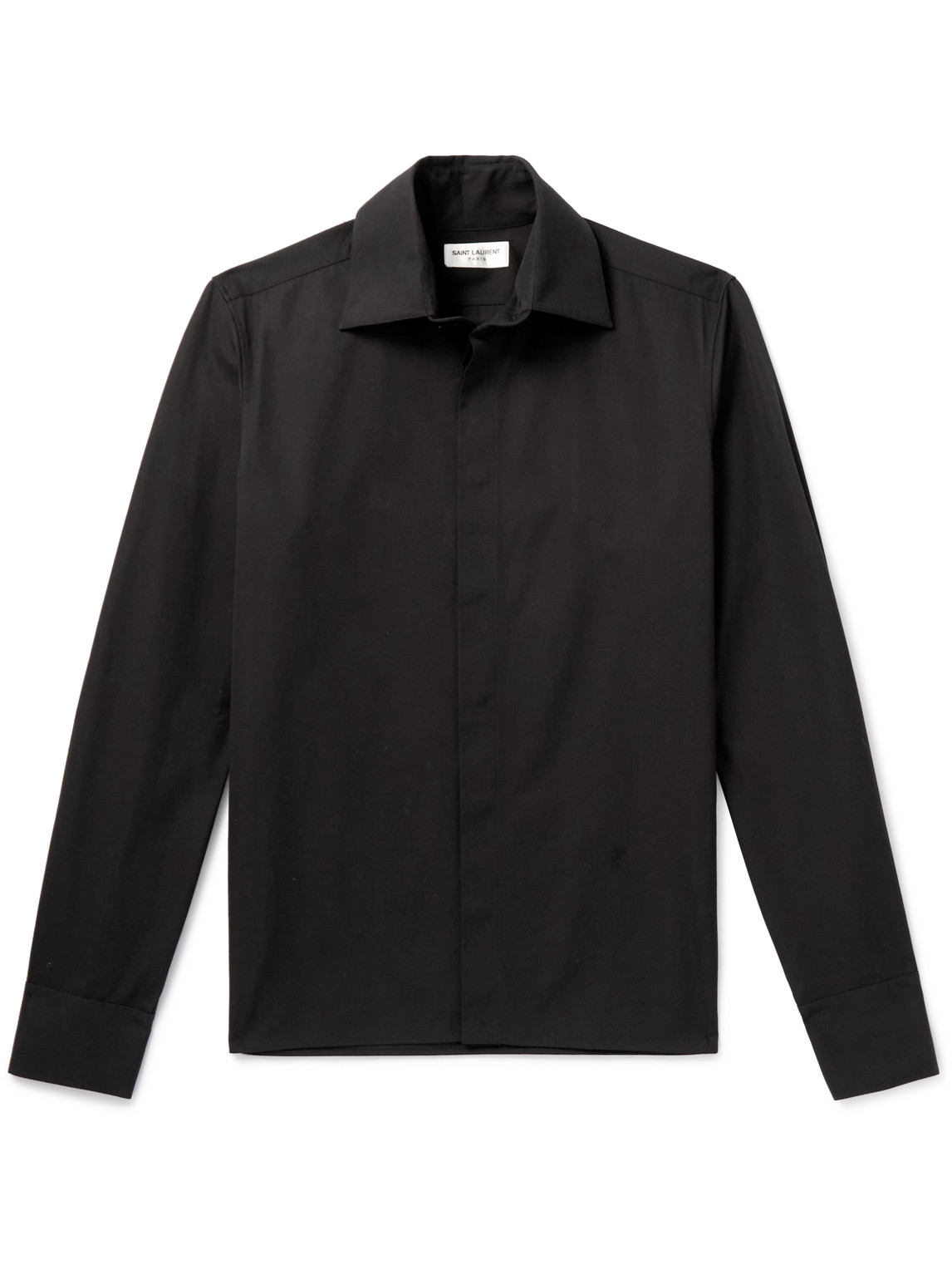 Saint Laurent Logo-embroidered Cotton Shirt In Black
