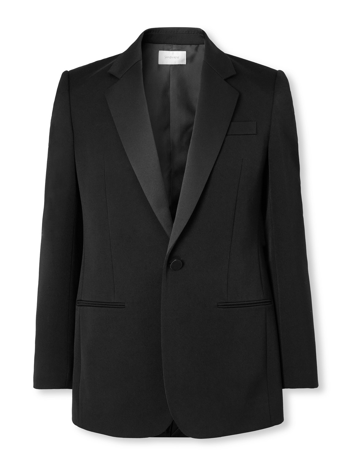 Saint Laurent Slim-fit Satin-trimmed Grain De Poudre Wool Tuxedo Jacket In Black
