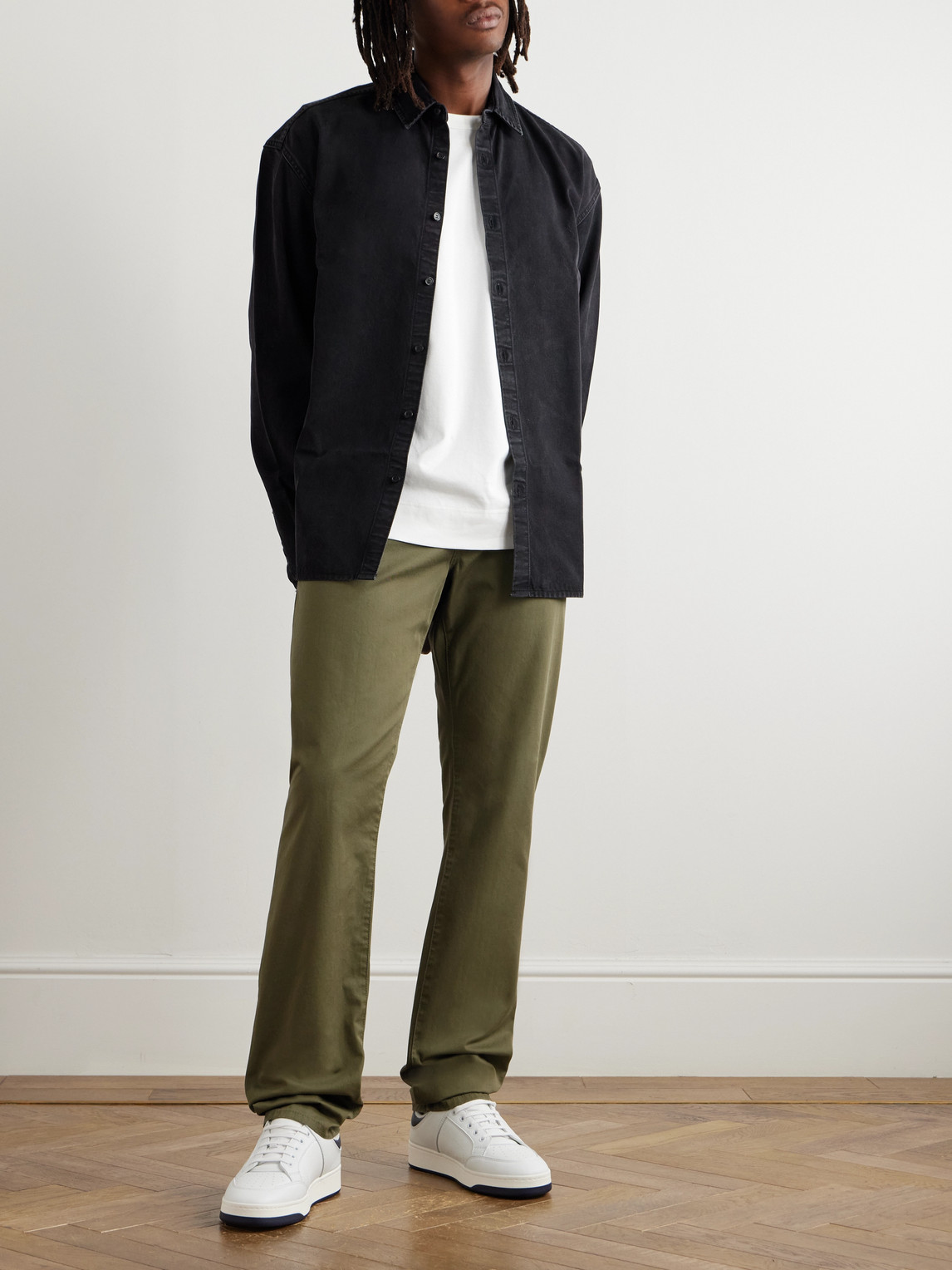 Saint Laurent Slim-fit Cotton-twill Trousers In Green