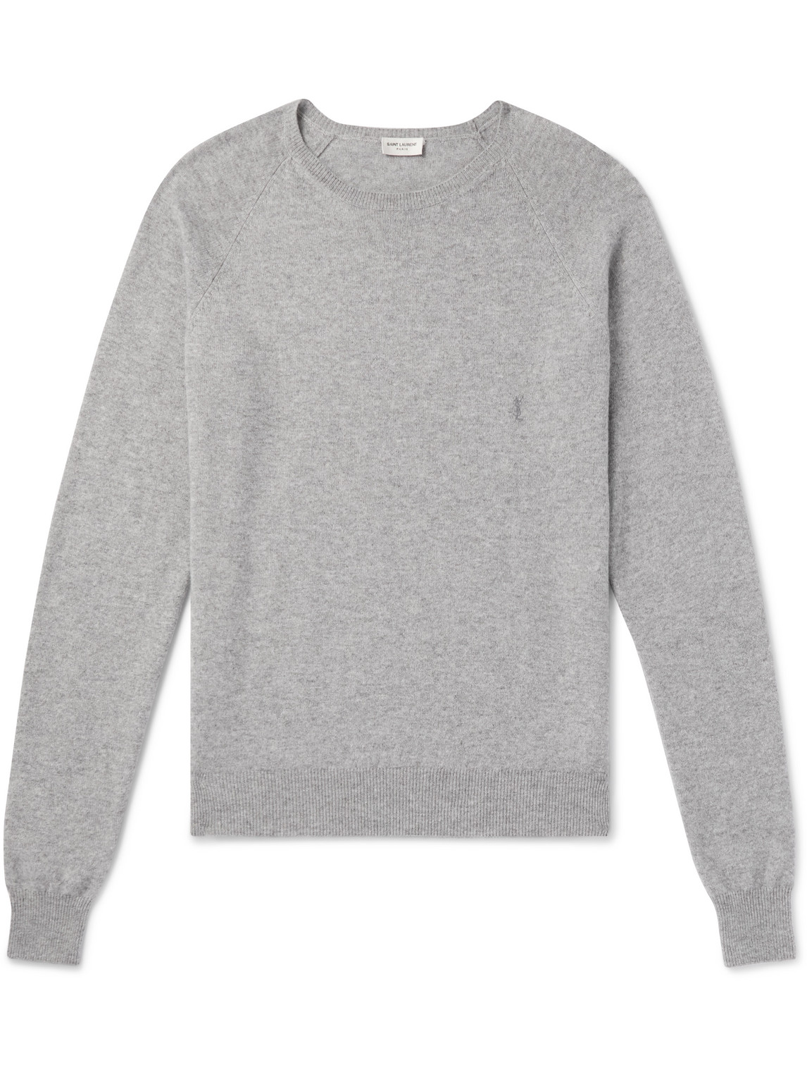 Saint Laurent Logo-embroidered Cashmere Sweater In Gray
