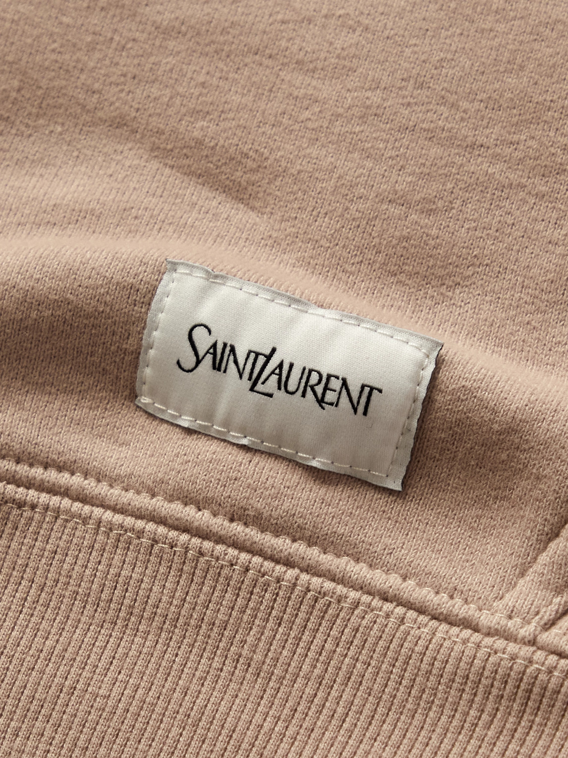 Shop Saint Laurent Oversized Logo-appliquéd Cotton-jersey Hoodie In Neutrals
