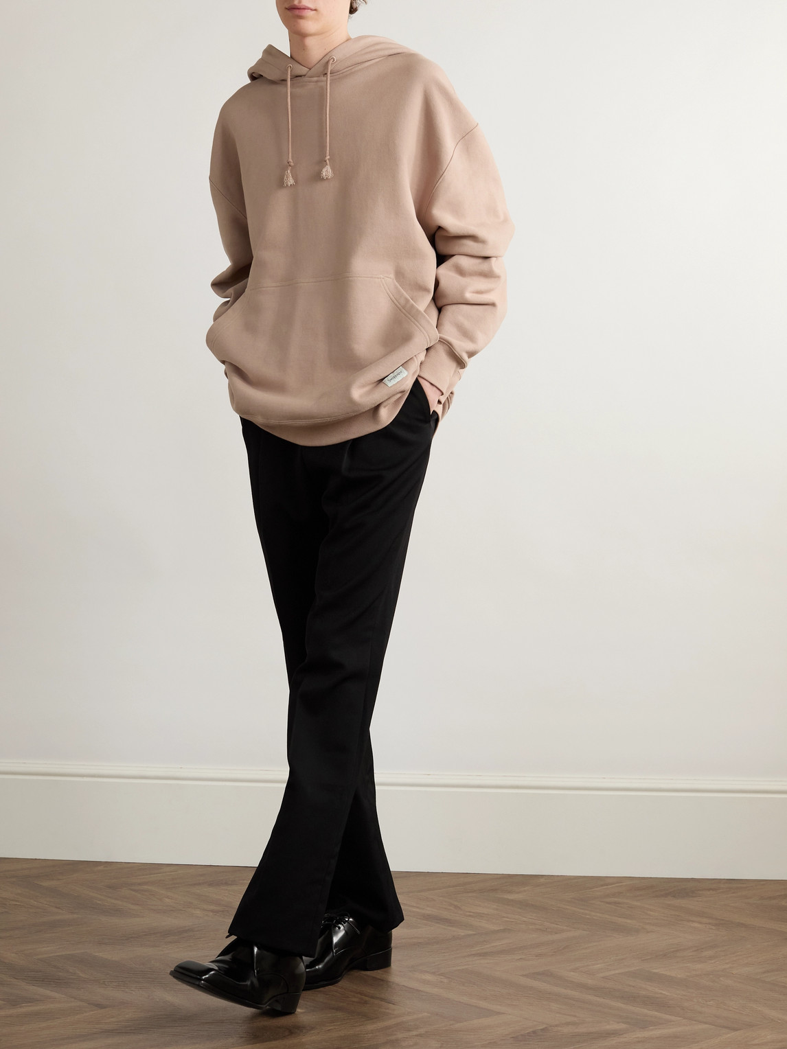 Shop Saint Laurent Oversized Logo-appliquéd Cotton-jersey Hoodie In Neutrals