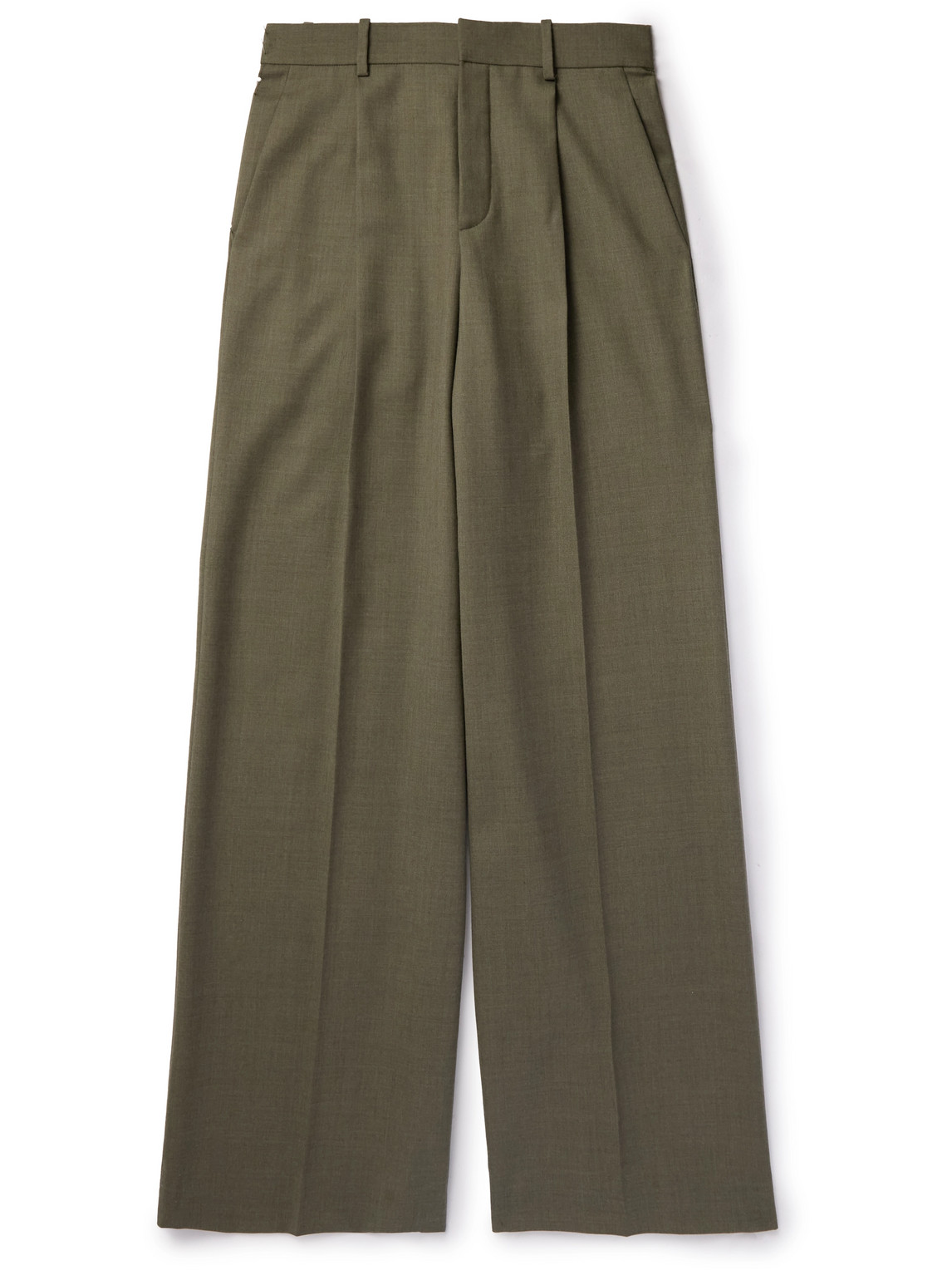 Saint Laurent Bootcut Pleated Wool-twill Suit Trousers In Green