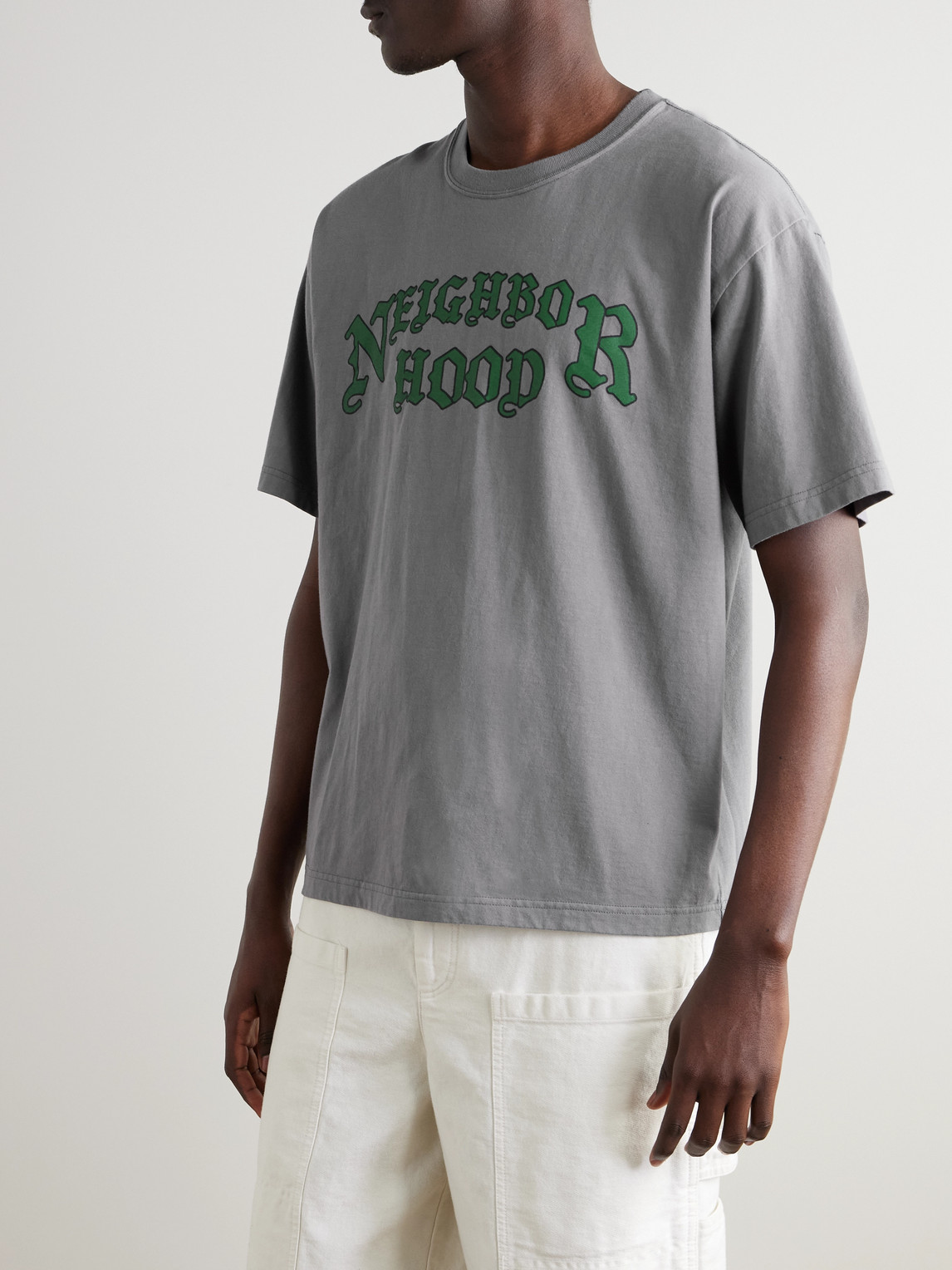 Shop Neighborhood Logo-print Cotton-jersey T-shirt In Gray