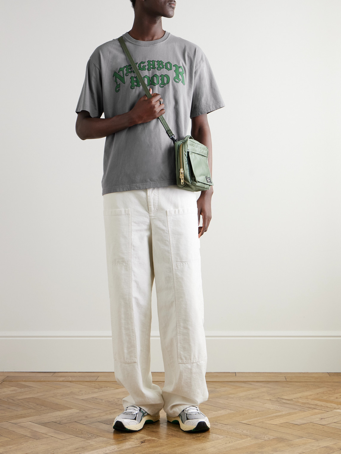 Shop Neighborhood Logo-print Cotton-jersey T-shirt In Gray