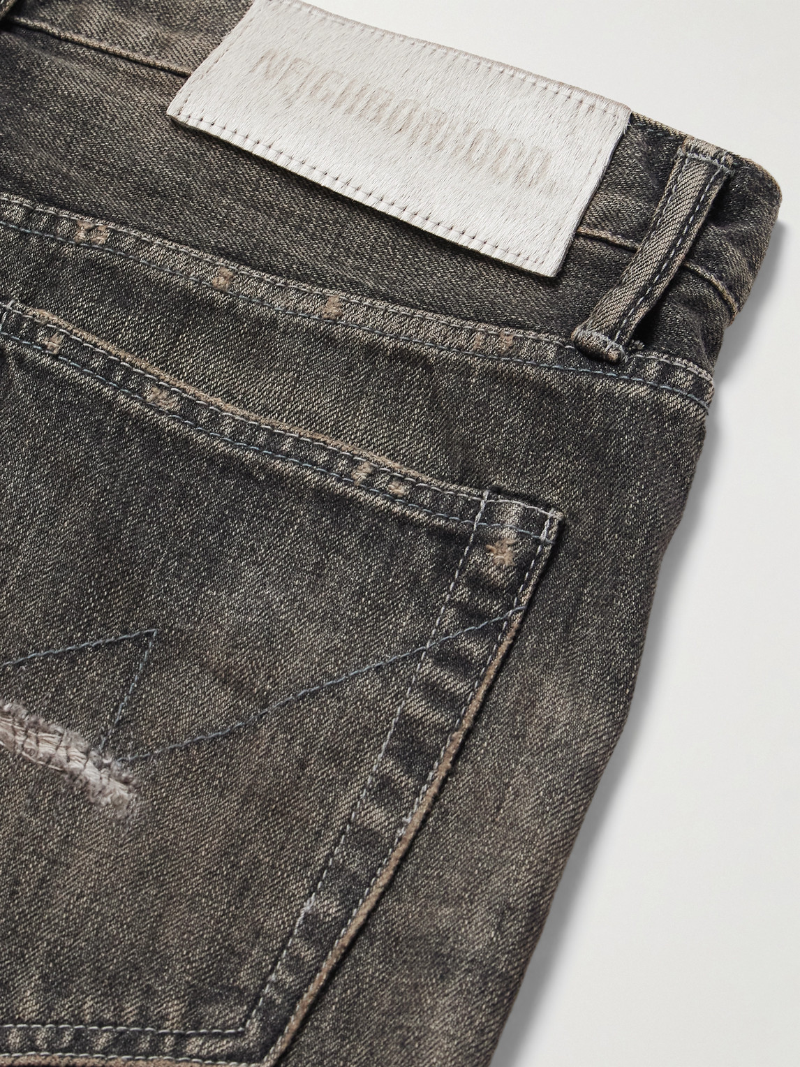 Shop Neighborhood Savage Straight-leg Distressed Selvedge Jeans In Gray