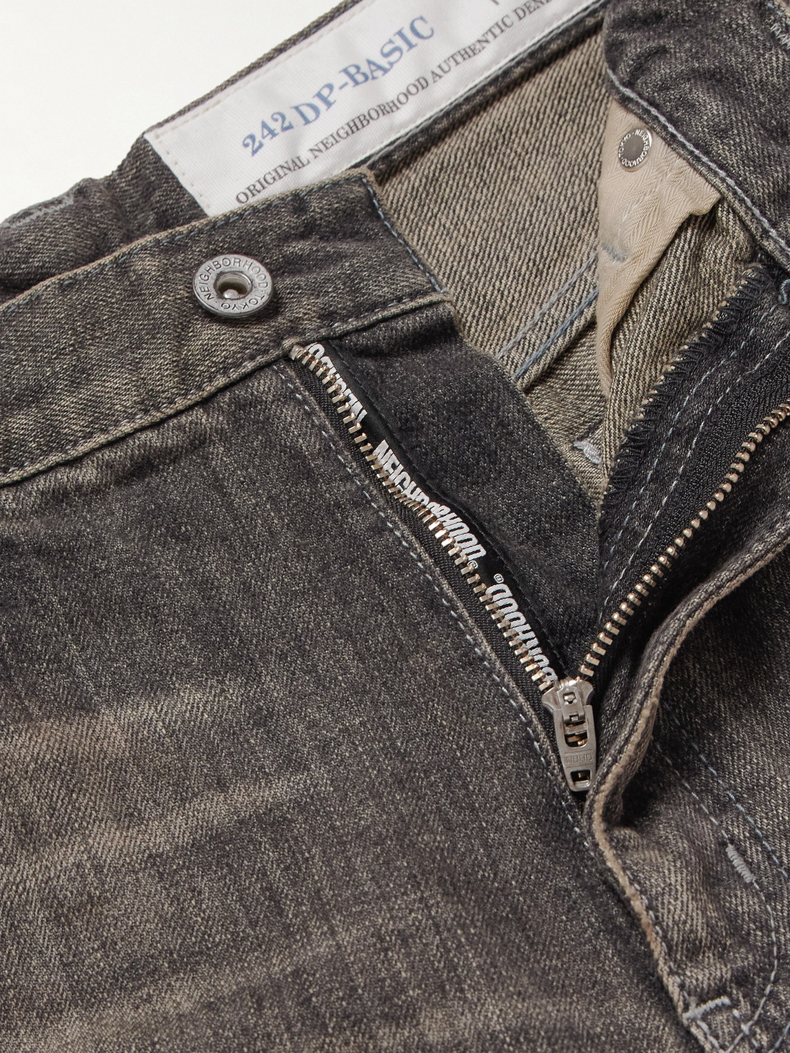 Shop Neighborhood Savage Straight-leg Distressed Selvedge Jeans In Gray