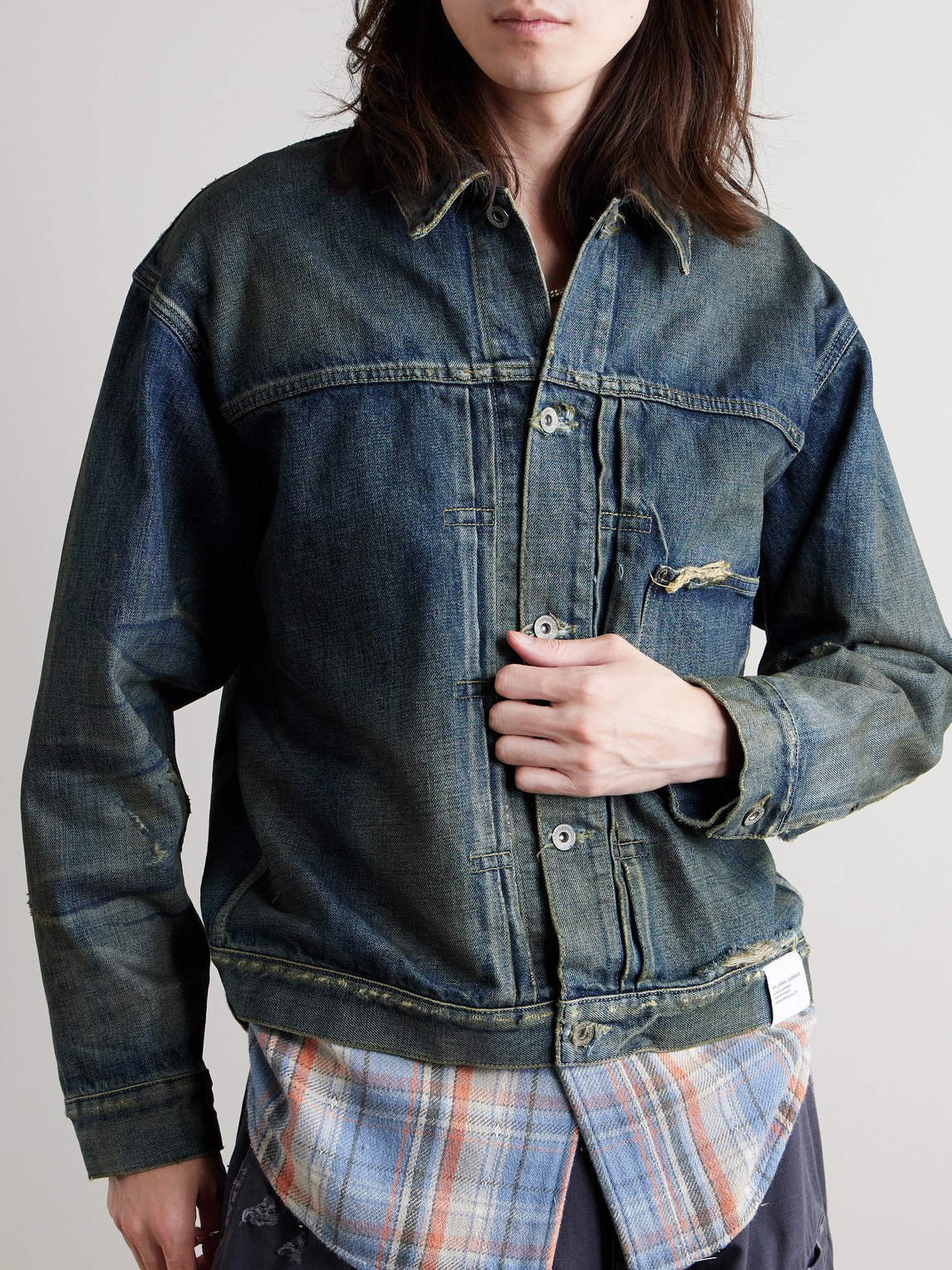 Shop Neighborhood Savage Type-1 Distressed Denim Jacket In Blue